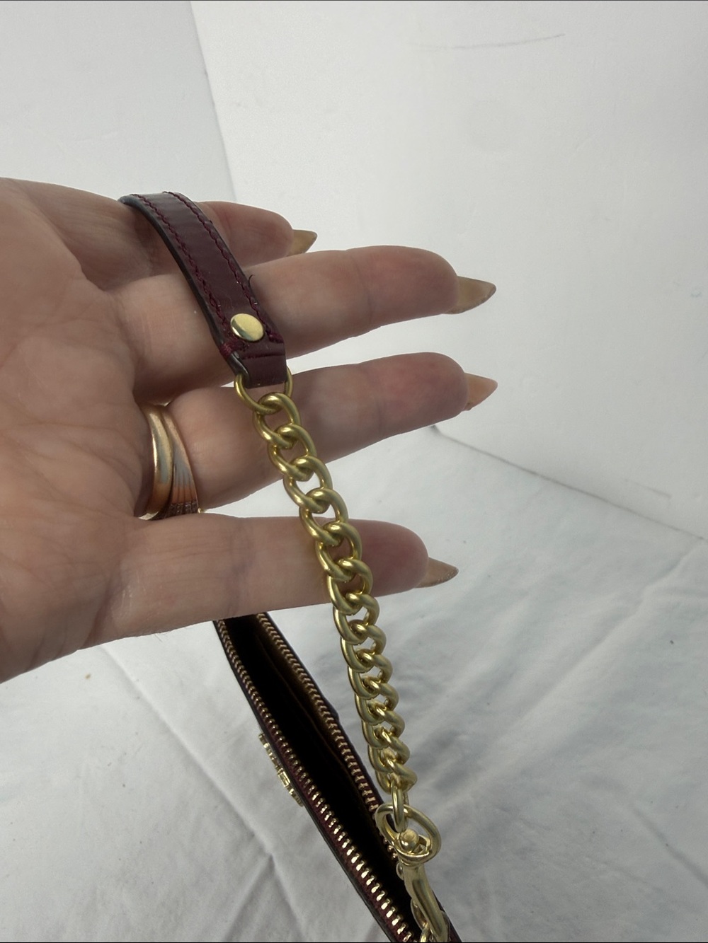 Coach Burgundy Patent Leather Wristlet with Gold Chain - Picture 8 of 9